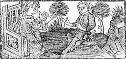 ein Gelehrter unterrichtet einen jungen Adeligen (Titelholzschnitt Basel 1475)